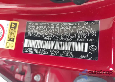 2013 Lexus Es 300H z USA, uszkodzony, nr VIN JTHBW1GG3D2007260